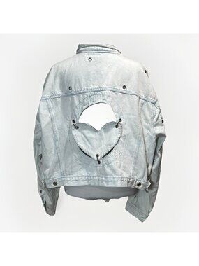 VTG Stefano Light Blue Wash Denim Jacket Heart Eyelets Women's 2X Oversized 80’s